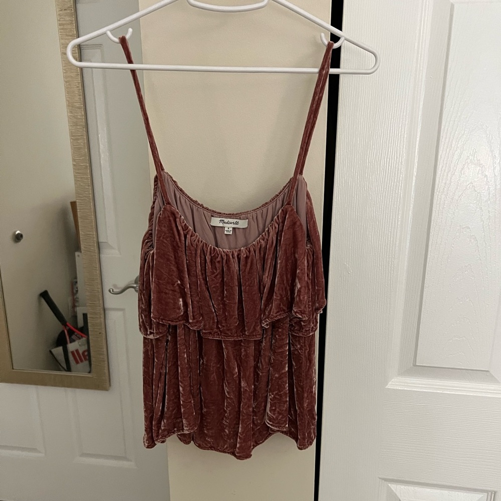 Madewell Pink Velvet Ruffle Camisole Blouse, S